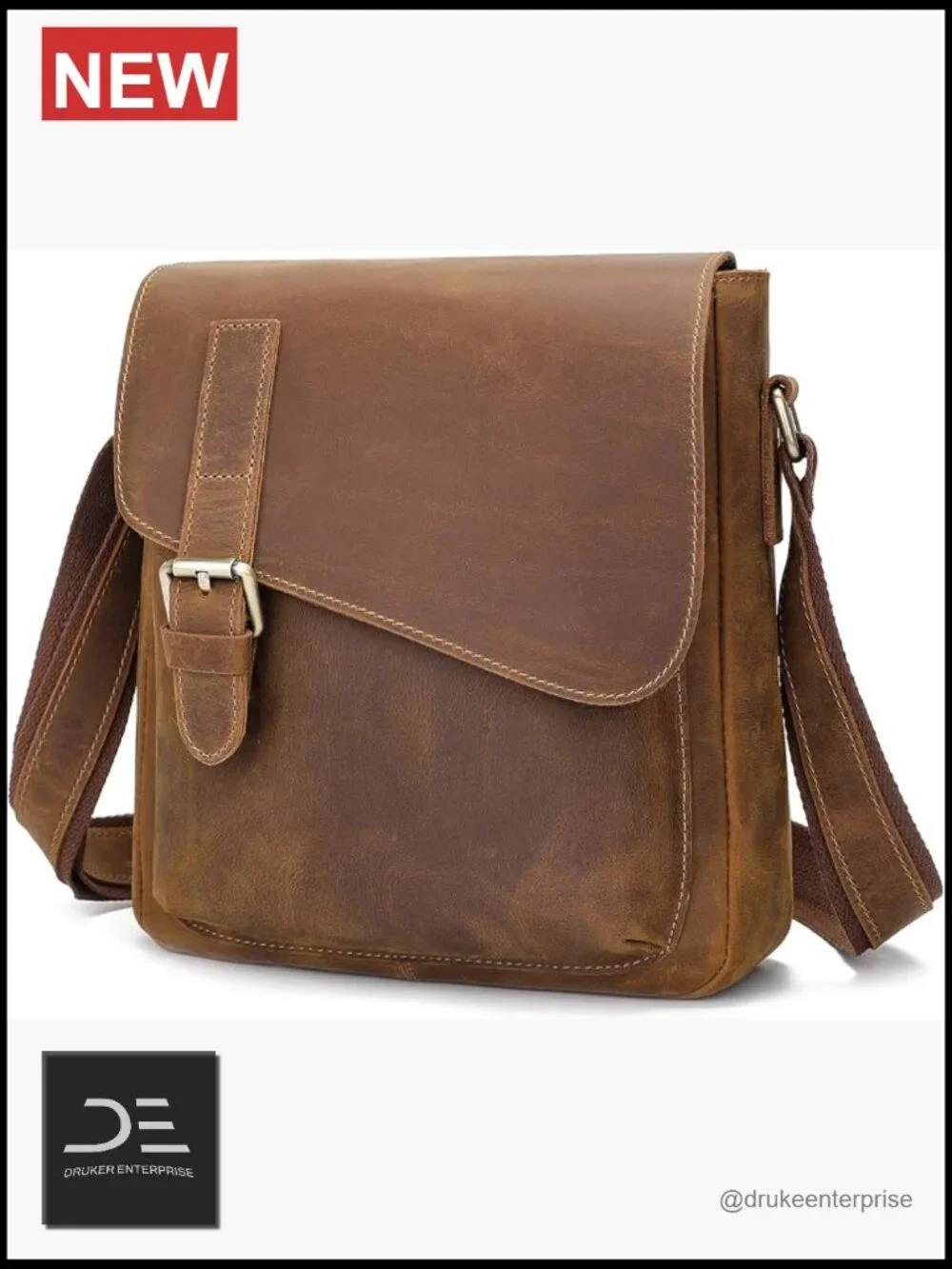 Genuine Leather Messenger Bag Crossbody Fits 11.5-Inch Tablet